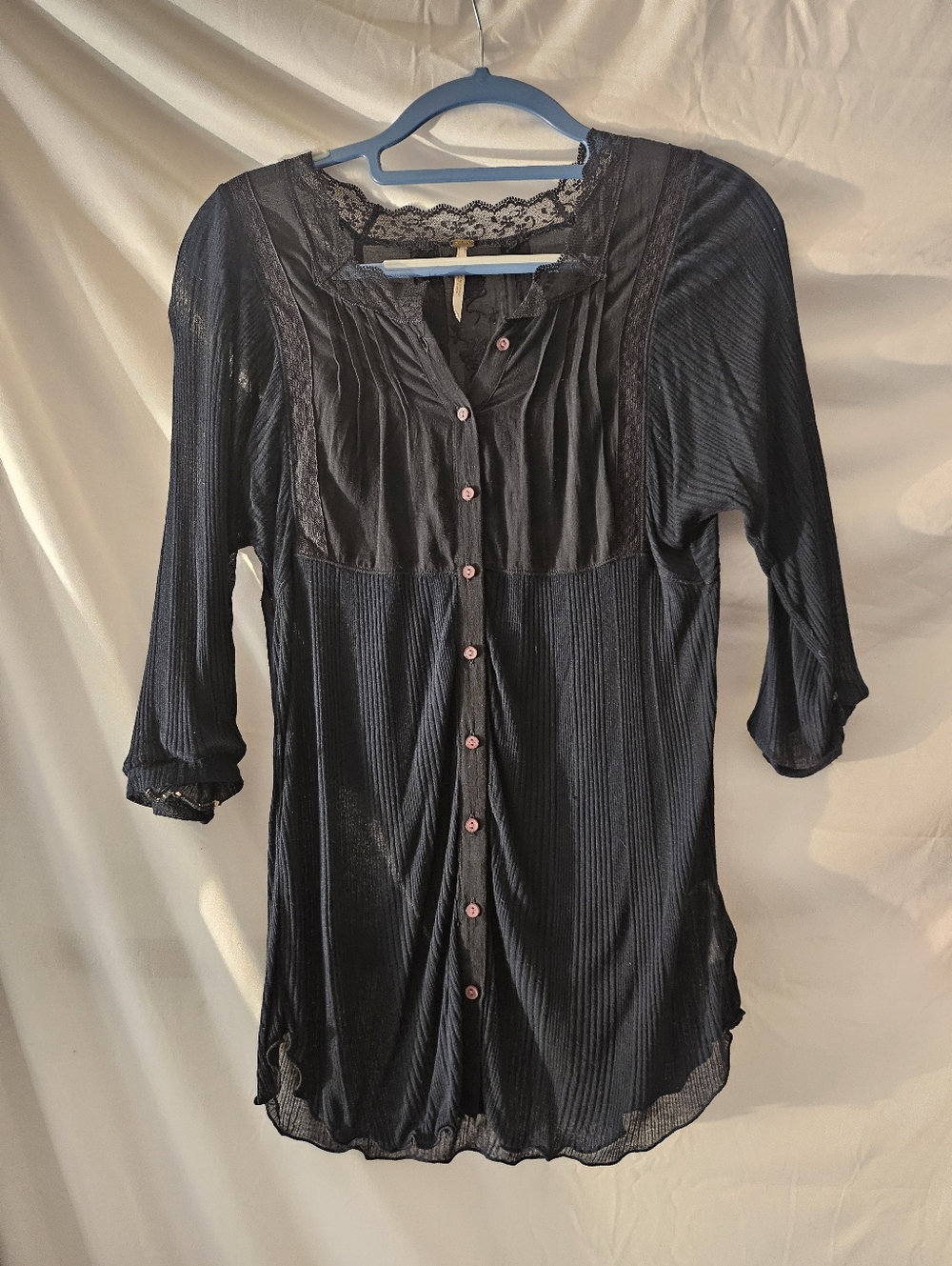 FREE PEOPLE Blouse Sheer 3/4 Sleeve Top Lace Bohemian Festival Party Embroidered